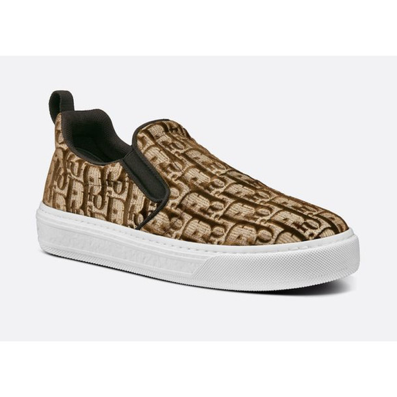 Dior Solar Bronze Velvet Oblique Logo White Flat Skate Slip On Low Sneaker 37.5 - Picture 1 of 11